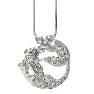 White gold plated, Clear Crystal Studded Mermaid necklace